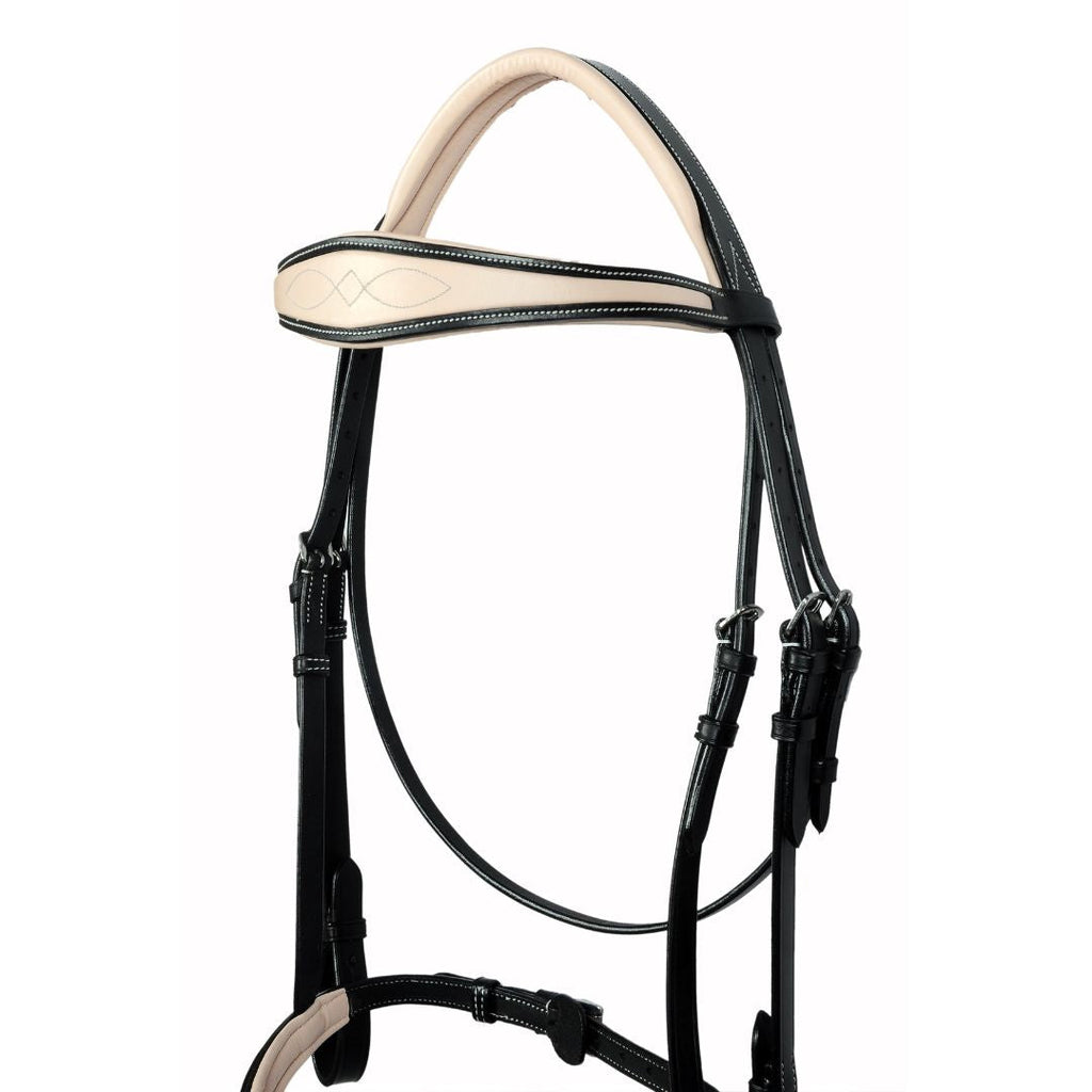 Premium Fancy Stitched Jump Bridle – Anatomic Padded Buffalo Leather English Bridle with Soft Crown & Reins