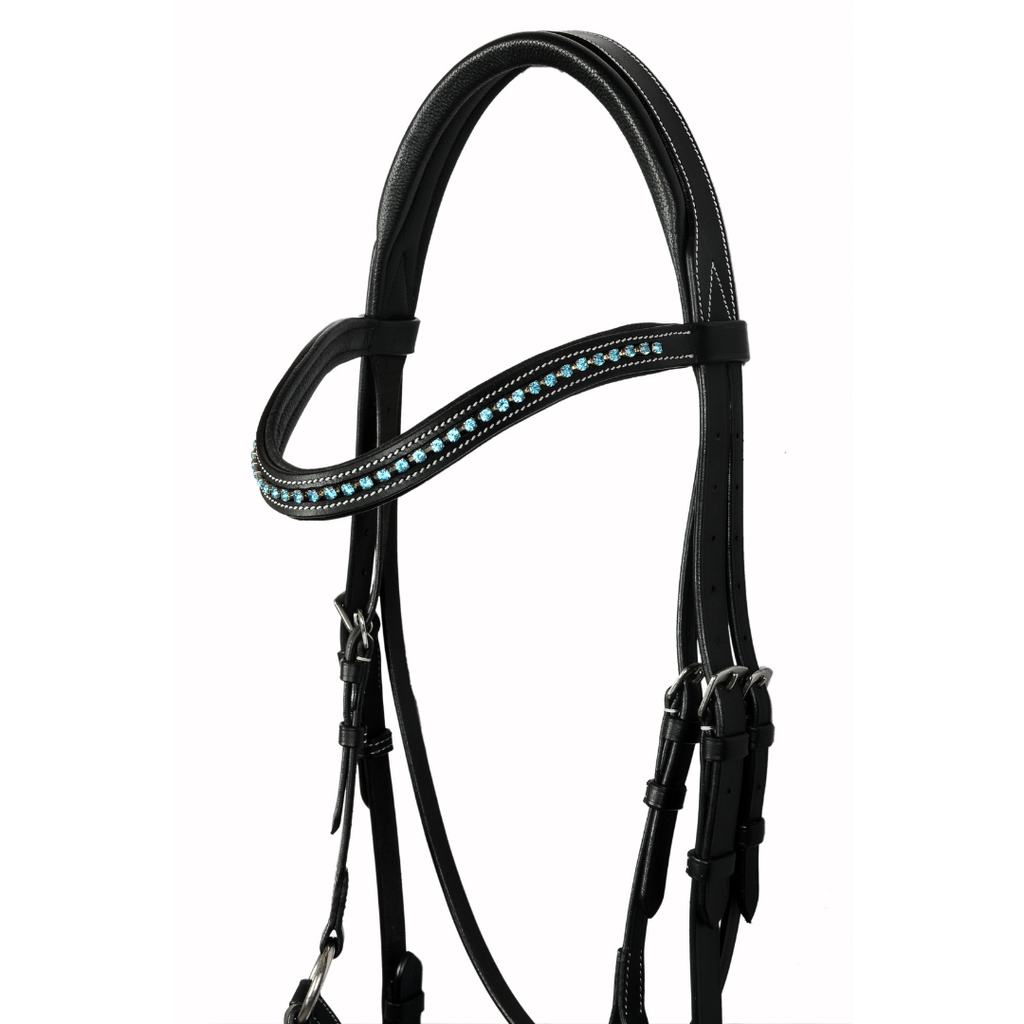 Luxury Genuine Leather Padded Show Bridle with Crystal Accents – Premium Buffalo Leather English Bridle
