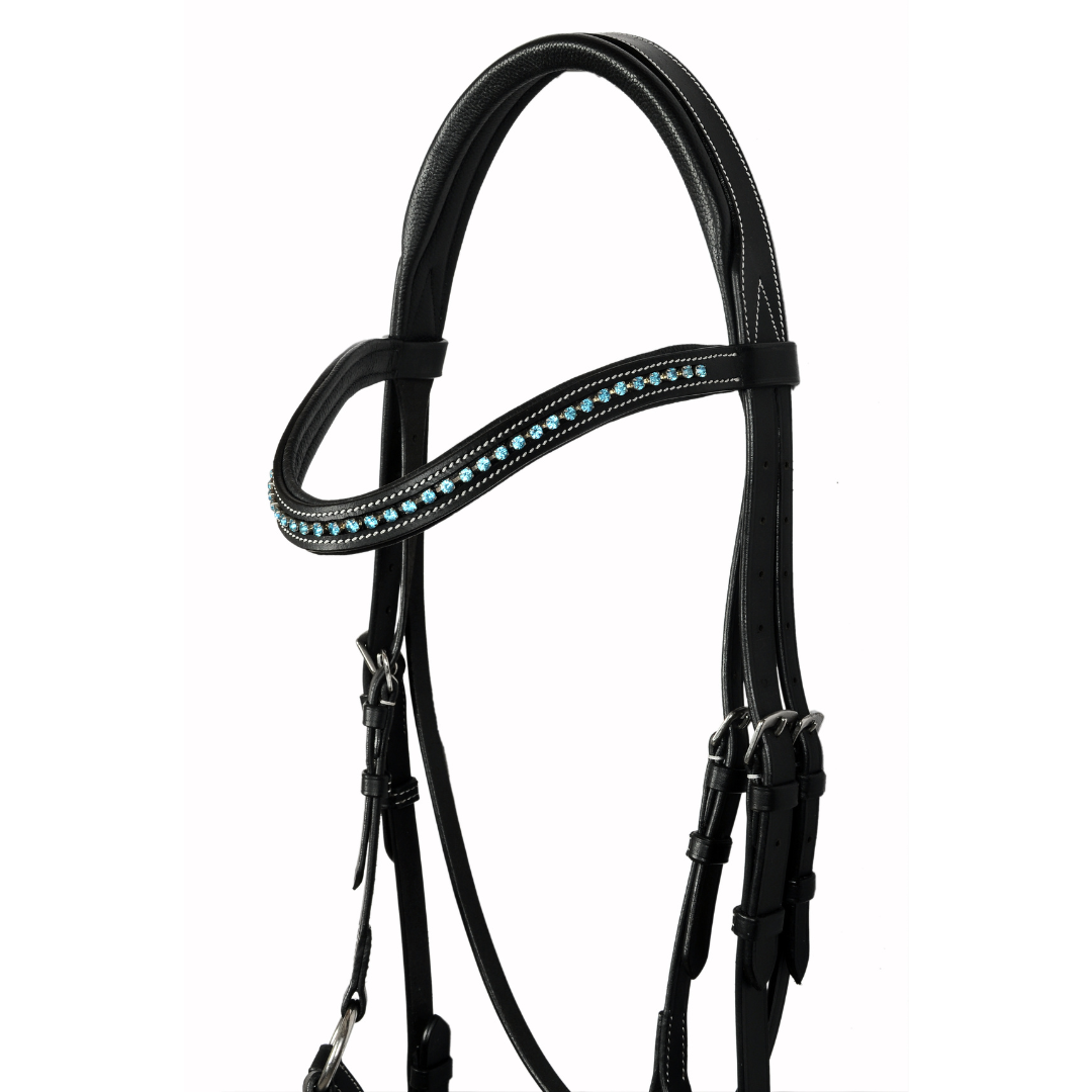 Luxury Genuine Leather Padded Show Bridle with Crystal Accents – Premium Buffalo Leather English Bridle