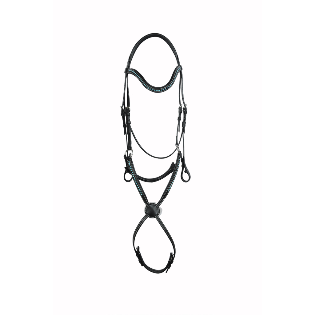 Luxury Genuine Leather Padded Show Bridle with Crystal Accents – Premium Buffalo Leather English Bridle
