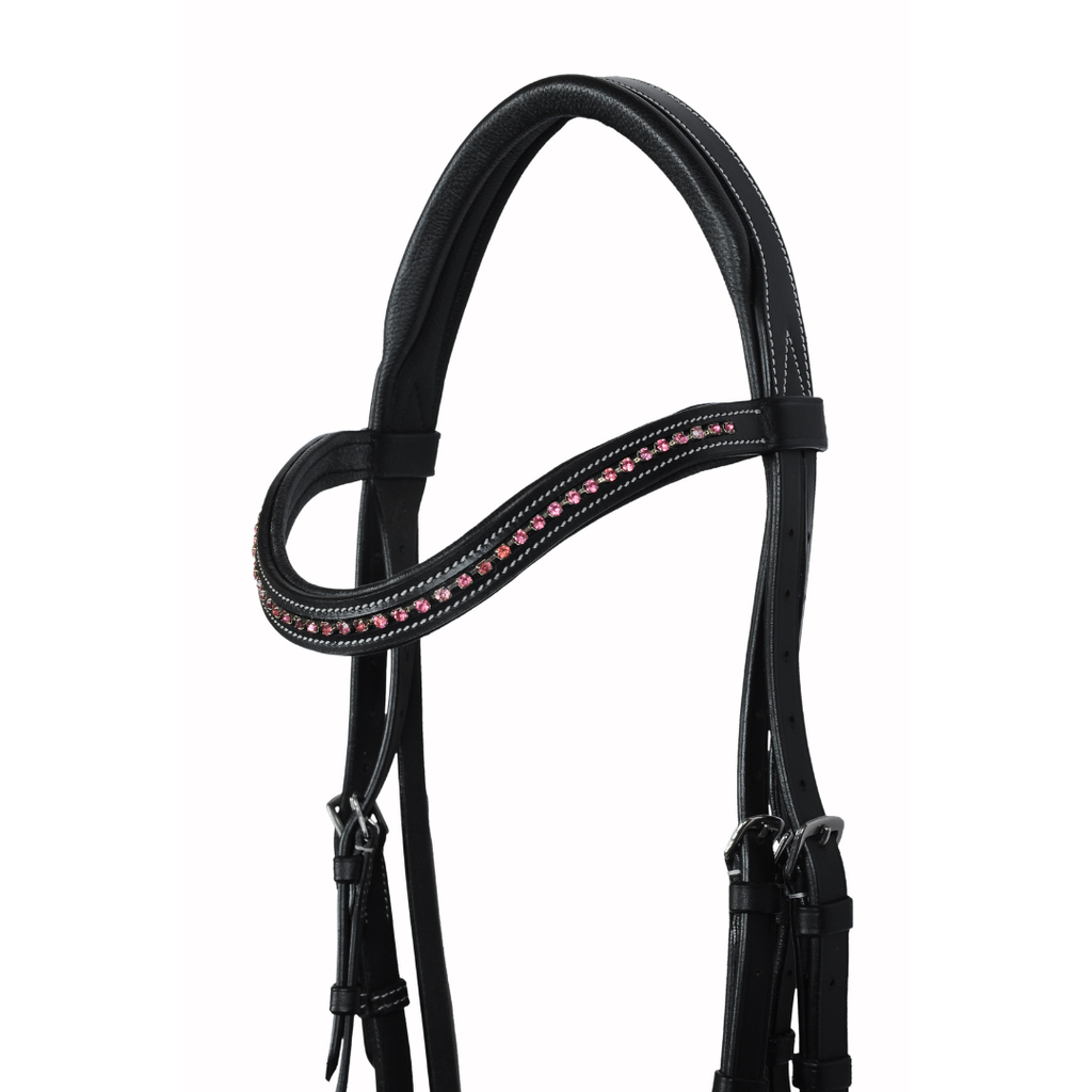 Luxury Crystal Padded Show Bridle – Premium Buffalo Leather English Bridle with Designer Crown & Crystal Browband