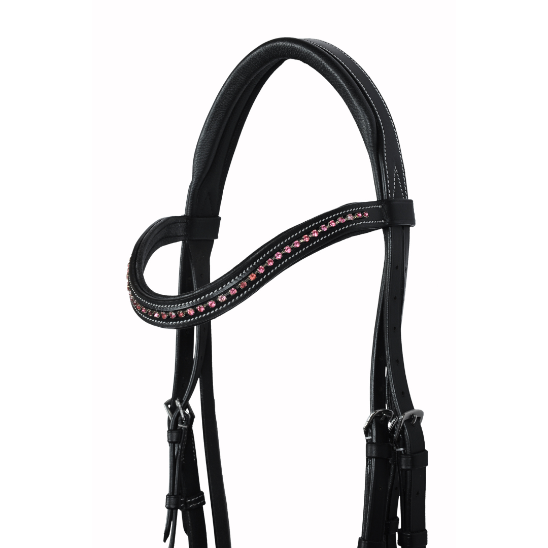 Luxury Crystal Padded Show Bridle – Premium Buffalo Leather English Bridle with Designer Crown & Crystal Browband