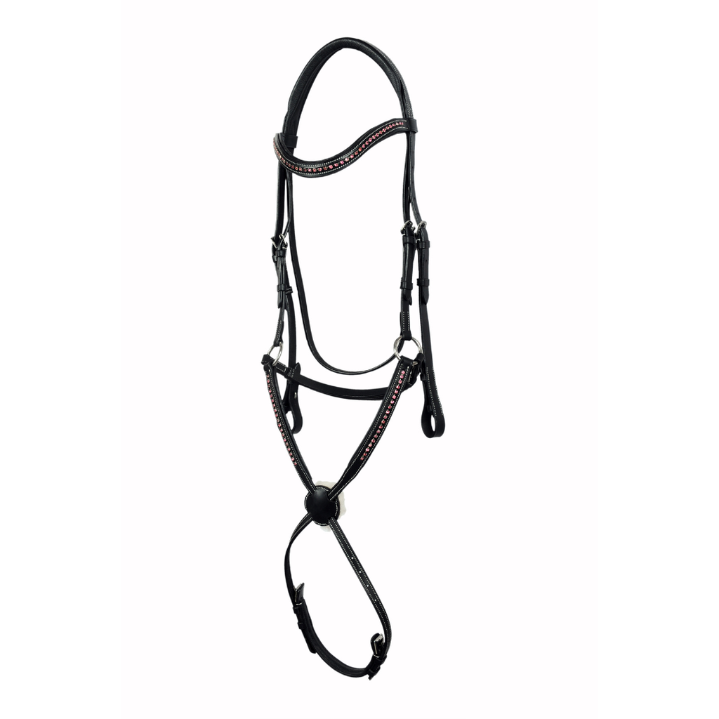 Luxury Crystal Padded Show Bridle – Premium Buffalo Leather English Bridle with Designer Crown & Crystal Browband