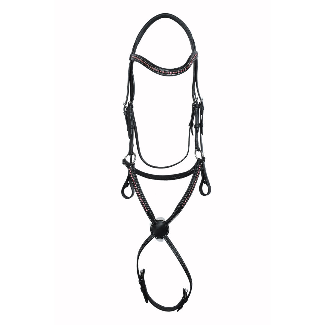 Luxury Crystal Padded Show Bridle – Premium Buffalo Leather English Bridle with Designer Crown & Crystal Browband