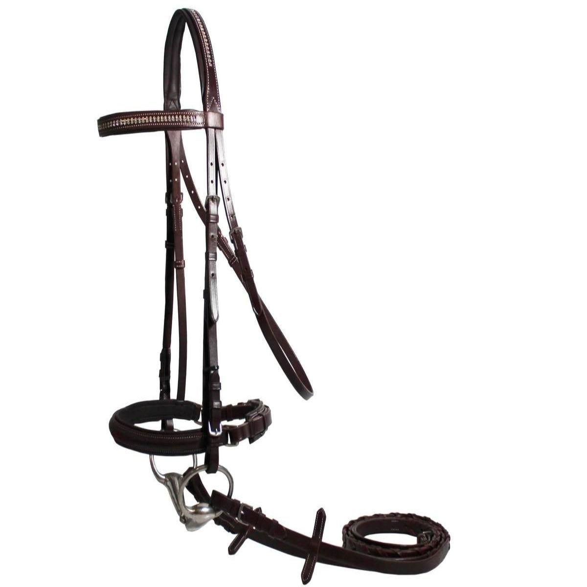 Prestige Crystal Crown Bridle – Buffalo Leather Dressage Bridle with Clear Crystal Browband