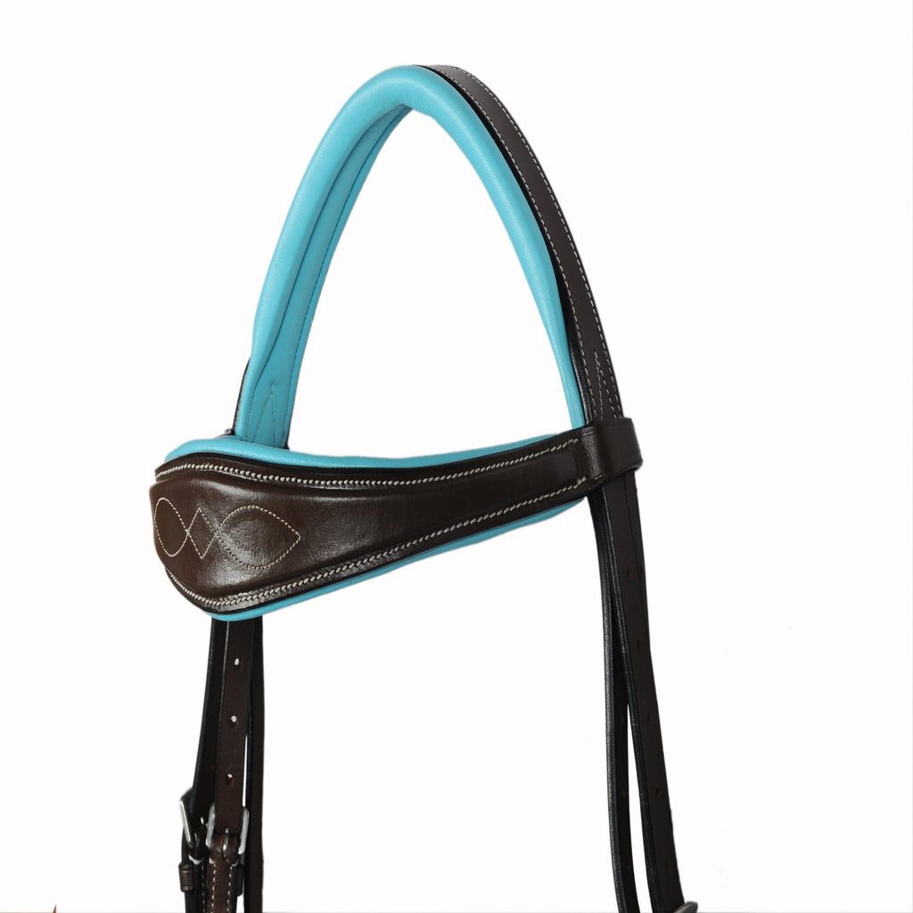 Signature Teal Fancy Stitch Show Bridle – Anatomical Buffalo Leather English Bridle with Soft Padded Comfort