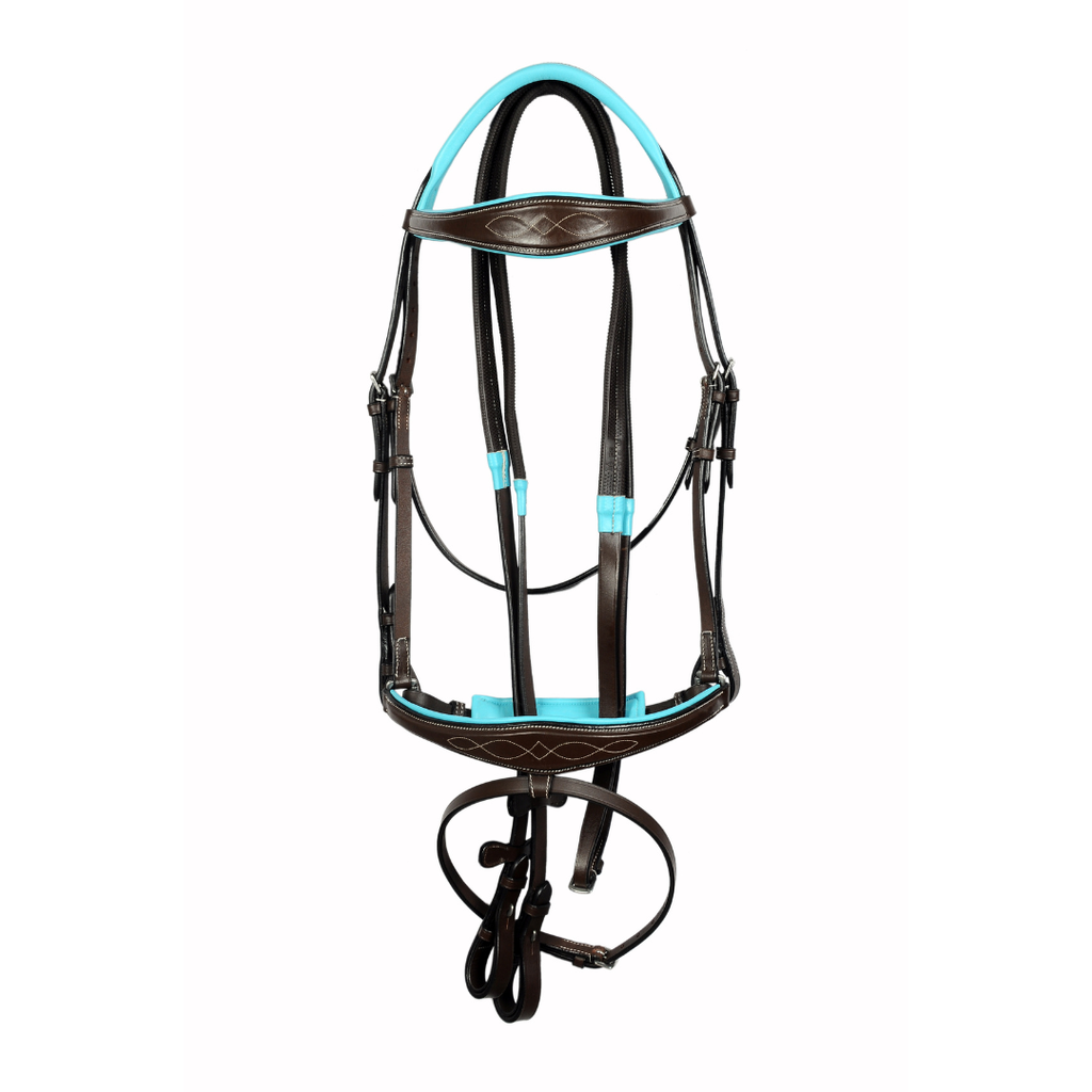 Signature Teal Fancy Stitch Show Bridle – Anatomical Buffalo Leather English Bridle with Soft Padded Comfort