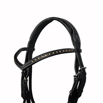 Signature Single Row Crystal Show Bridle – Premium Buffalo Leather English Bridle with Clear Crystal Browband