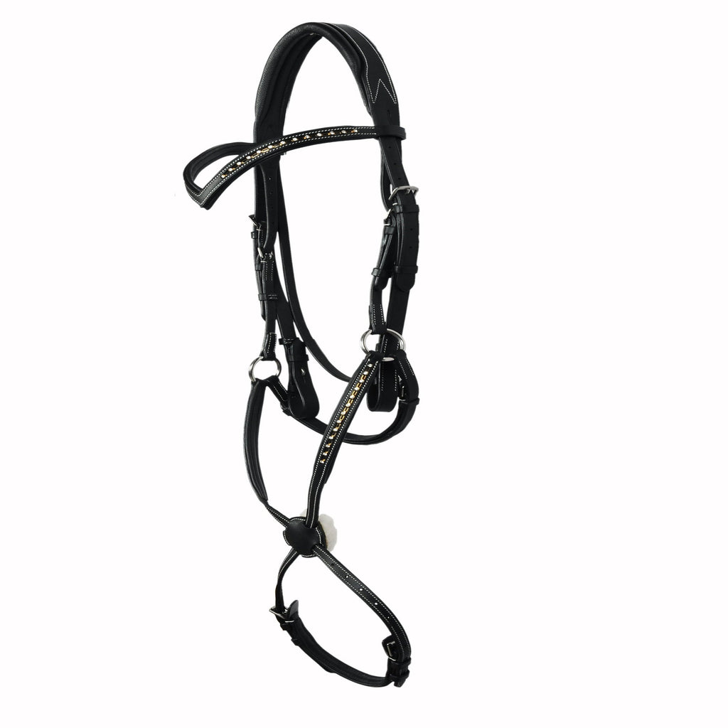 Signature Single Row Crystal Show Bridle – Premium Buffalo Leather English Bridle with Clear Crystal Browband