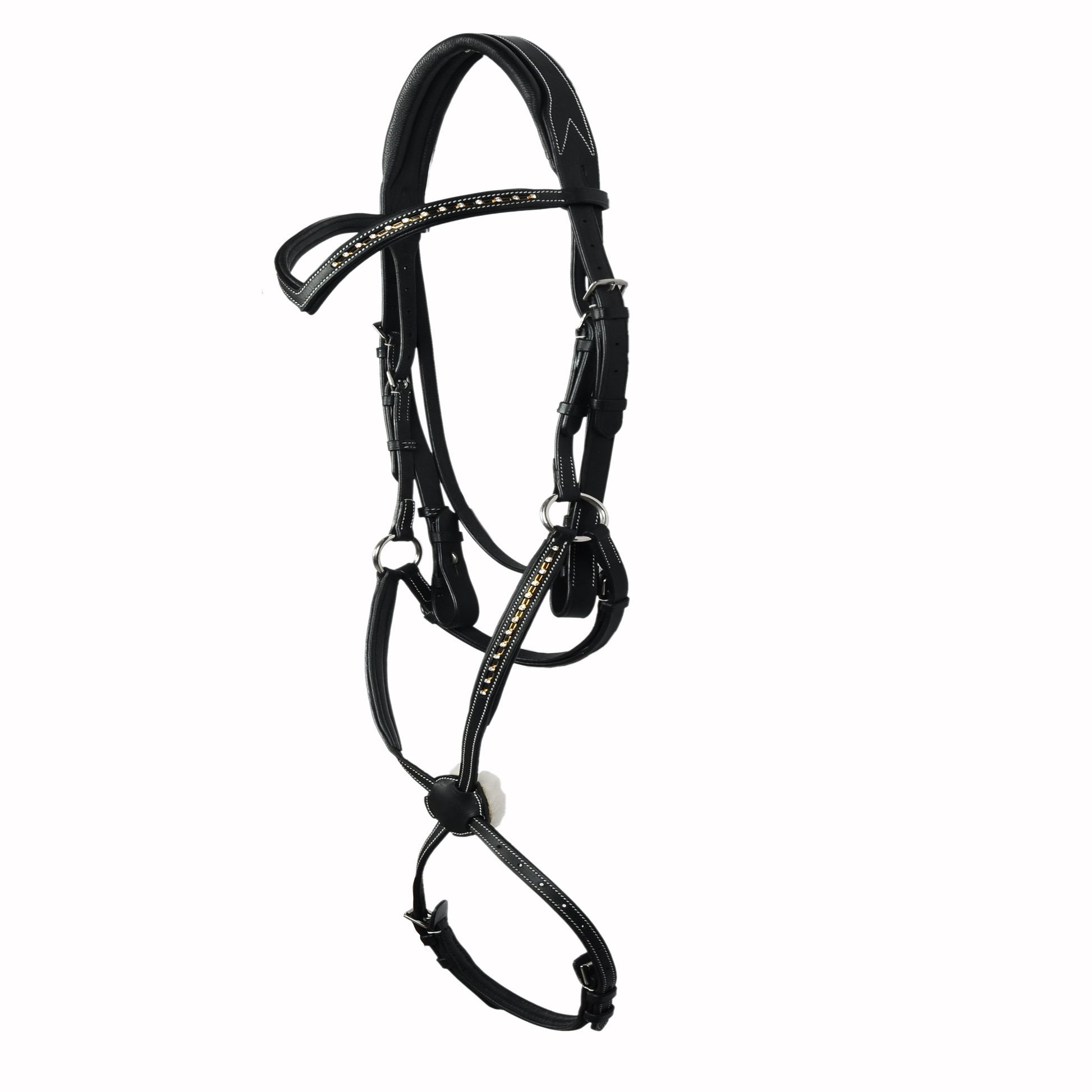 Signature Single Row Crystal Show Bridle – Premium Buffalo Leather English Bridle with Clear Crystal Browband