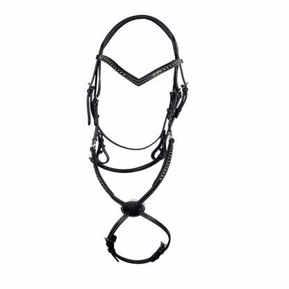 Signature Single Row Crystal Show Bridle – Premium Buffalo Leather English Bridle with Clear Crystal Browband