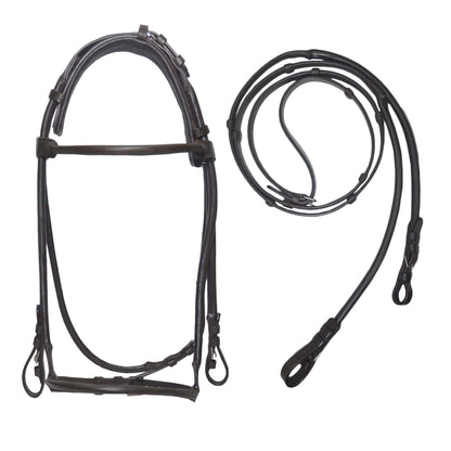 Heritage Rolled Dressage Bridle – Premium Buffalo Leather English Bridle with Padded Crown & Matching Rolled Reins