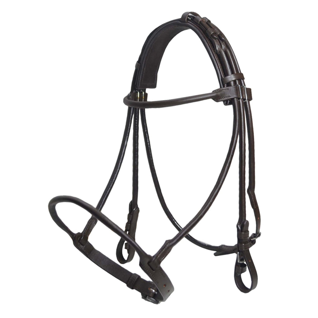 Heritage Rolled Dressage Bridle – Premium Buffalo Leather English Bridle with Padded Crown & Matching Rolled Reins
