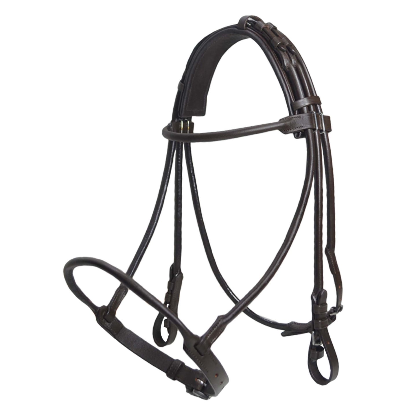 Heritage Rolled Dressage Bridle – Premium Buffalo Leather English Bridle with Padded Crown & Matching Rolled Reins