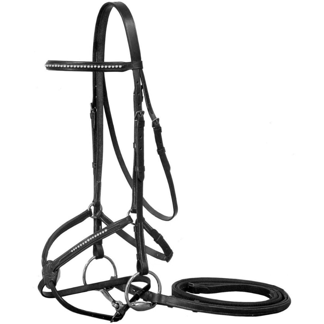 Performance Figure 8 Crystal Bridle – Premium Buffalo Leather English Bridle with Fleece Comfort & Matching Reins