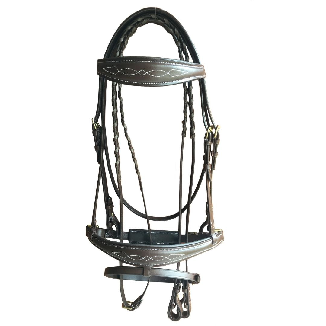 Pro Hunter Fancy Stitch Jump Bridle – Anatomical Buffalo Leather English Bridle with Raised Padded Design & Matching Reins