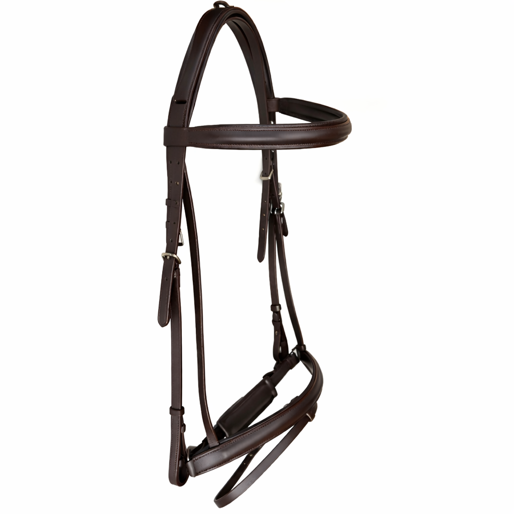 Prestige Raised Dressage Bridle – Anatomical Buffalo Leather English Bridle with Designer Crown & Crank Noseband
