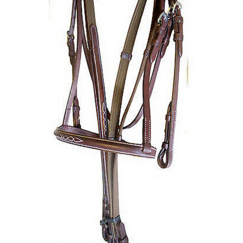 Classic Heritage Fancy Stitch Bridle – Raised Buffalo Leather English Bridle with White Contrast Stitching & Matching Reins