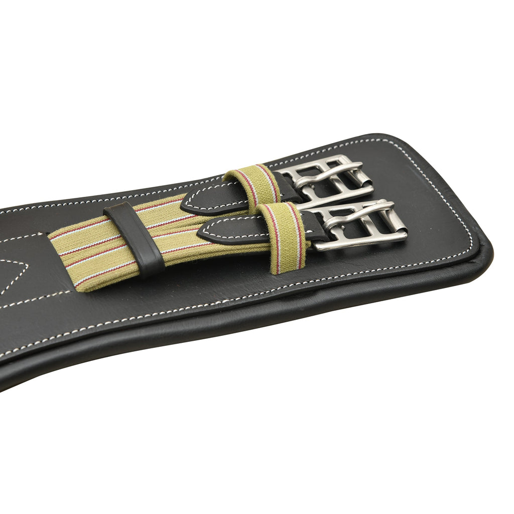 Contoured Leather Dressage Girth – Soft Padded Horse Girth with Flexible Elastic Ends