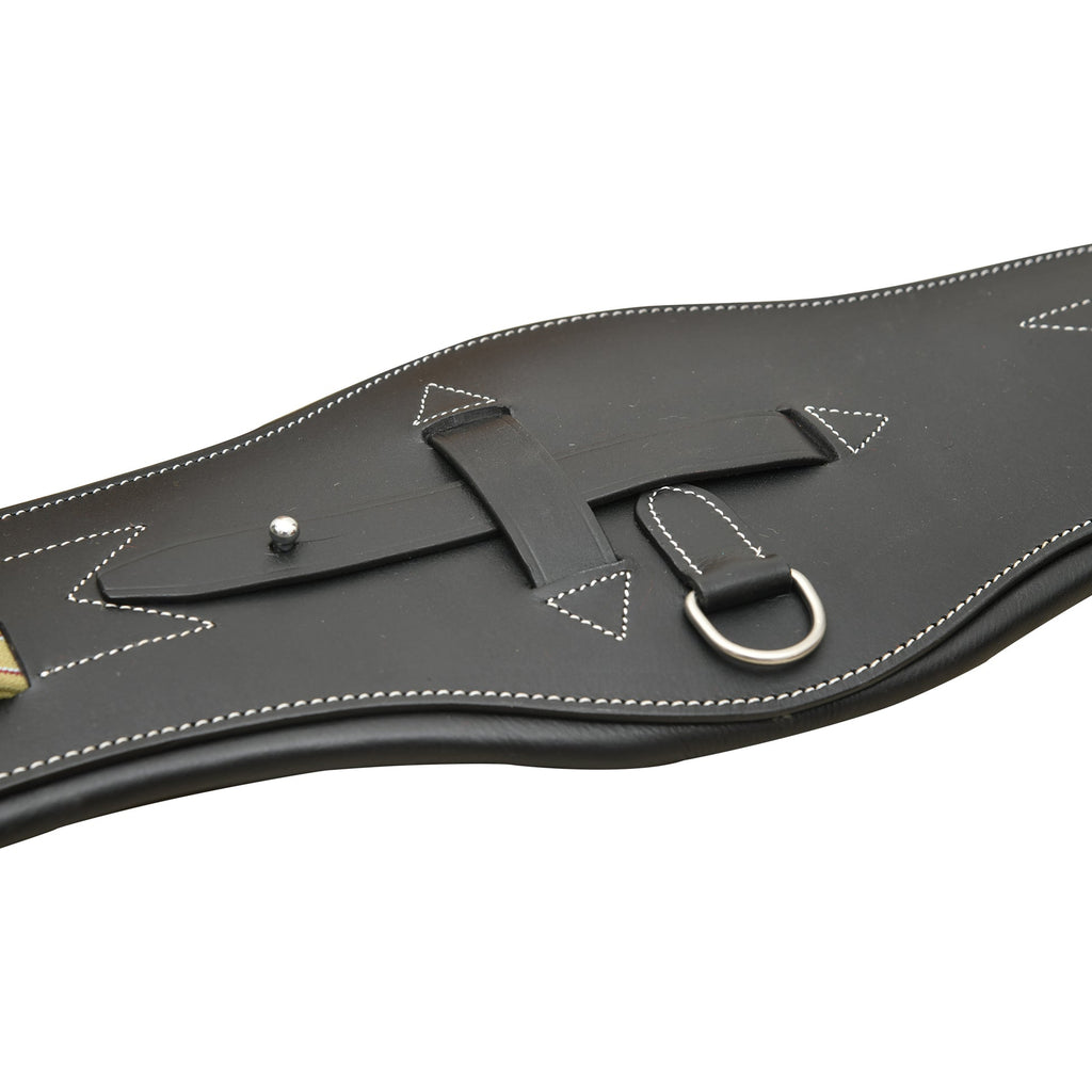 Contoured Leather Dressage Girth – Soft Padded Horse Girth with Flexible Elastic Ends