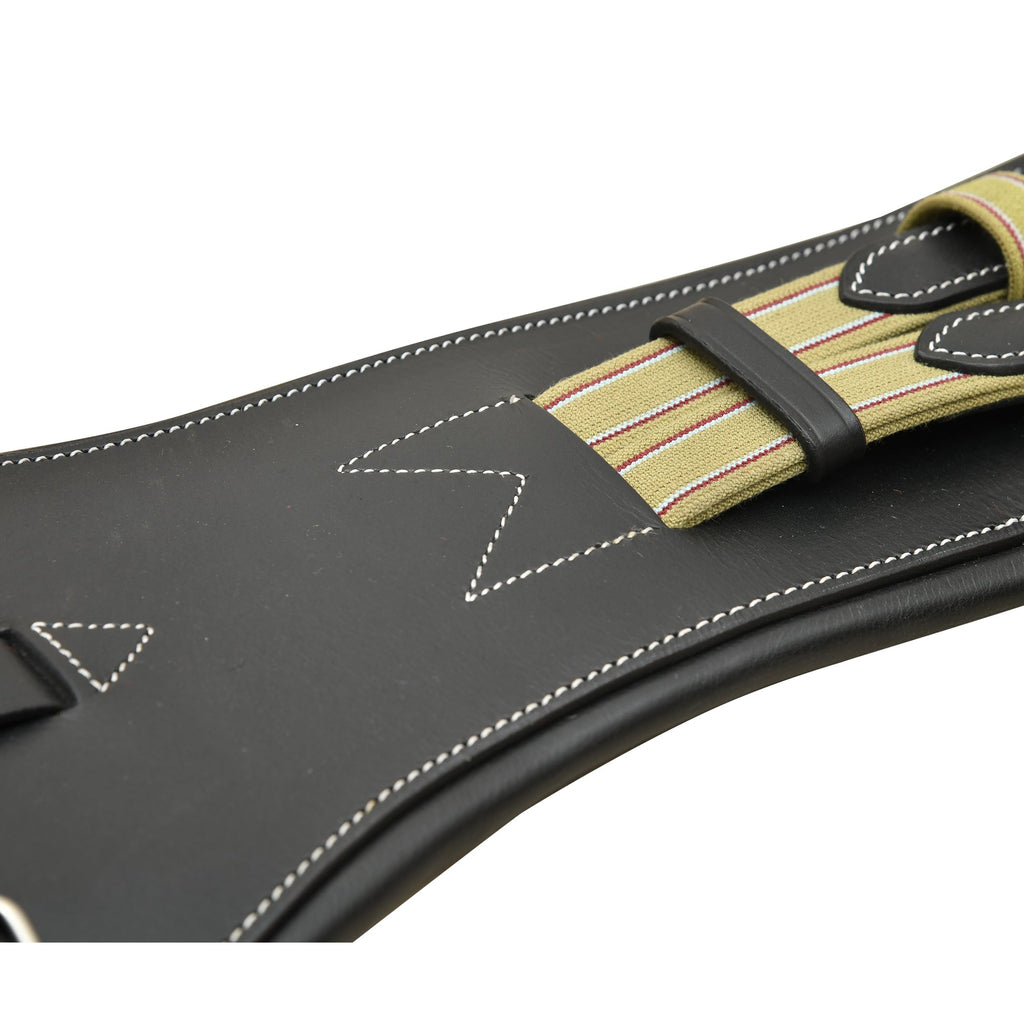 Contoured Leather Dressage Girth – Soft Padded Horse Girth with Flexible Elastic Ends