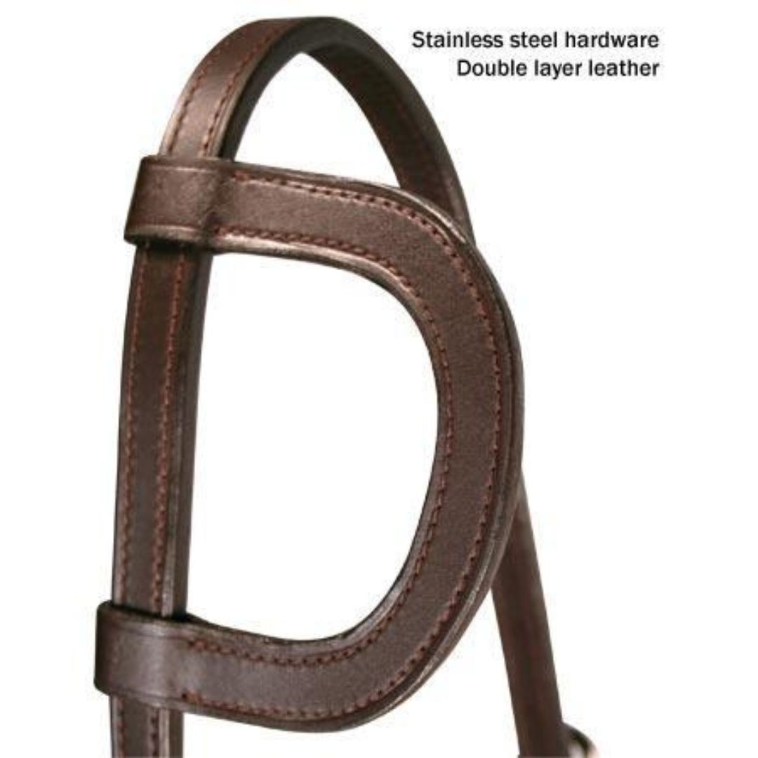 Western Slip Ear Horse Headstall – Double-Layer Genuine Leather with Stainless Steel