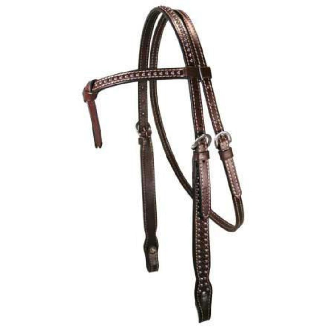 Knotted Browband Leather Horse Headstall – Spotted Western Design with Stainless Steel Hardware
