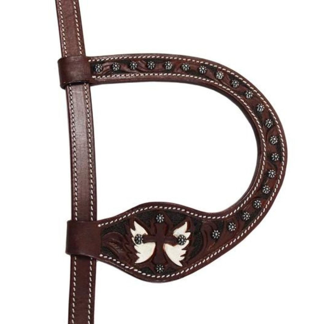 Hand-Carved Wing One-Ear Horse Headstall – Genuine Leather Western Tack