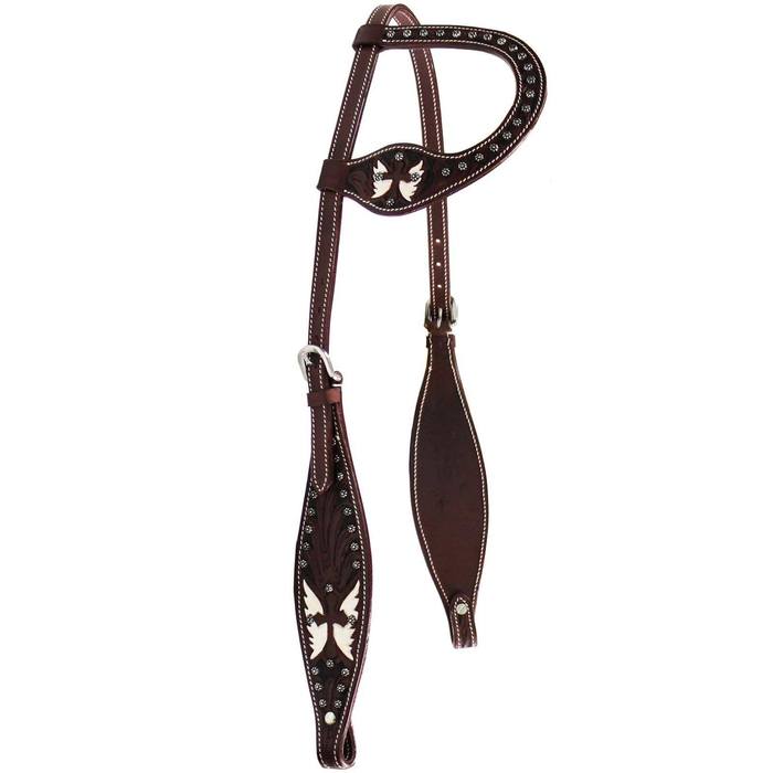 Hand-Carved Wing One-Ear Horse Headstall – Genuine Leather Western Tack
