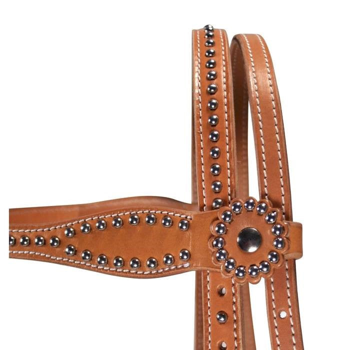 Western Leather Horse Headstall with Stainless Steel Spot Detailing – Reinforced Stitching