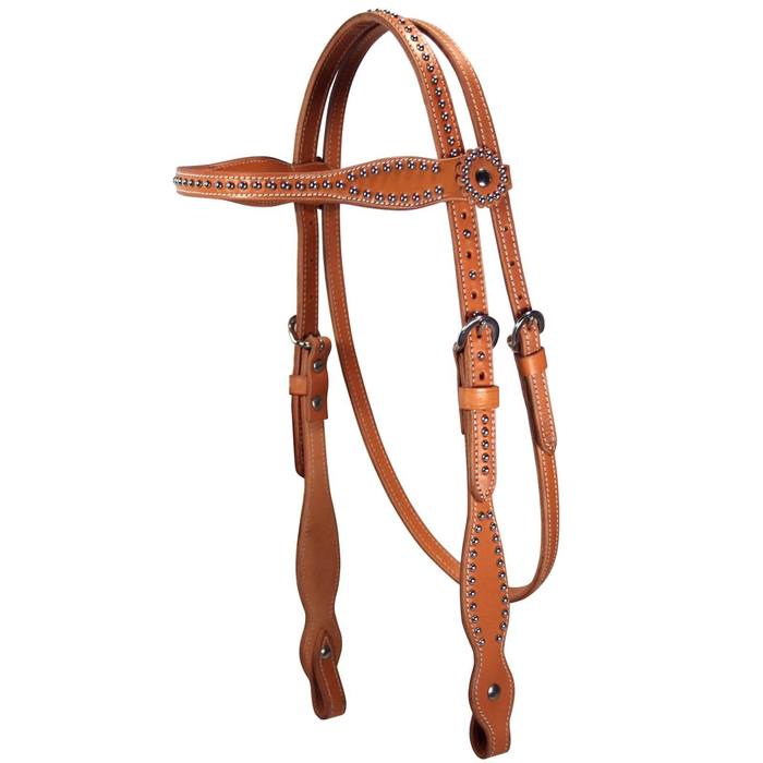 Western Leather Horse Headstall with Stainless Steel Spot Detailing – Reinforced Stitching