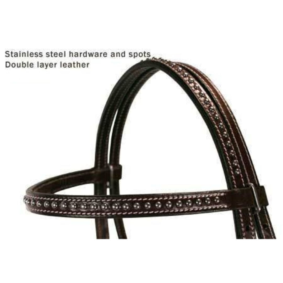 Spotted Leather Western Horse Headstall – Refined Stainless Steel Detail