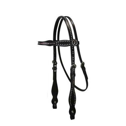 Crystal Western Leather Horse Headstall – Stainless Steel Spot Detailing