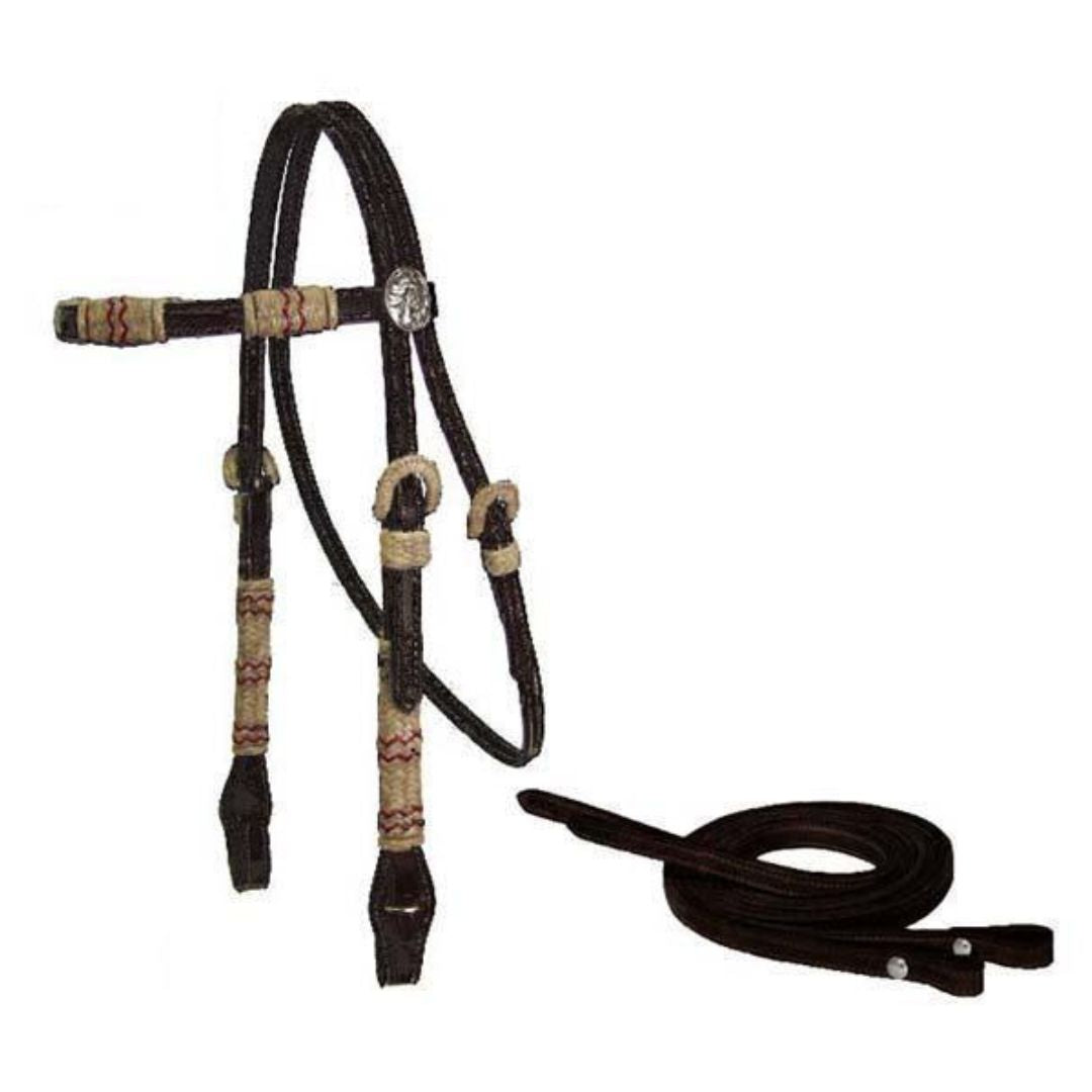 Hand-Braided Rawhide Leather Headstall & Reins – Classic Horse Tack Set