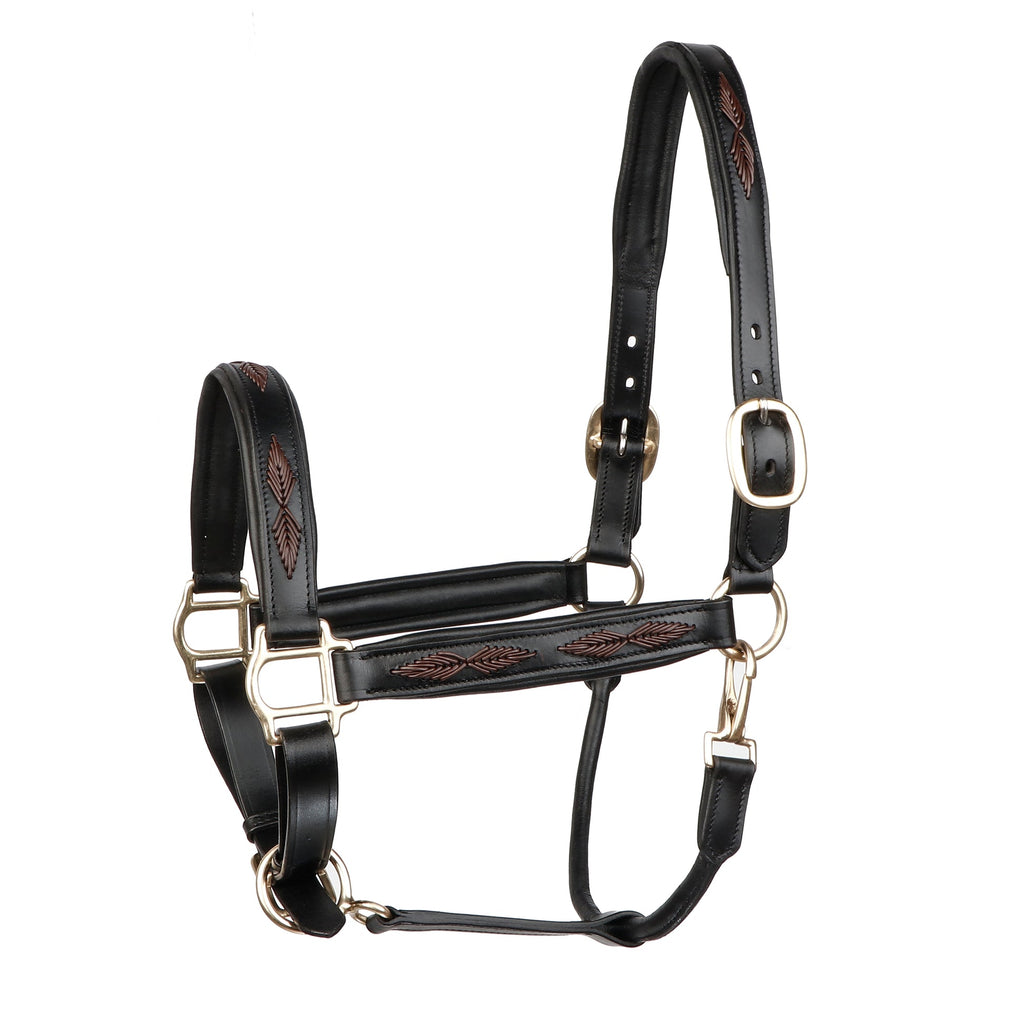 Premium Genuine Leather Braided Horse Halter – Padded Adjustable Headcollar with Solid Brass Hardware