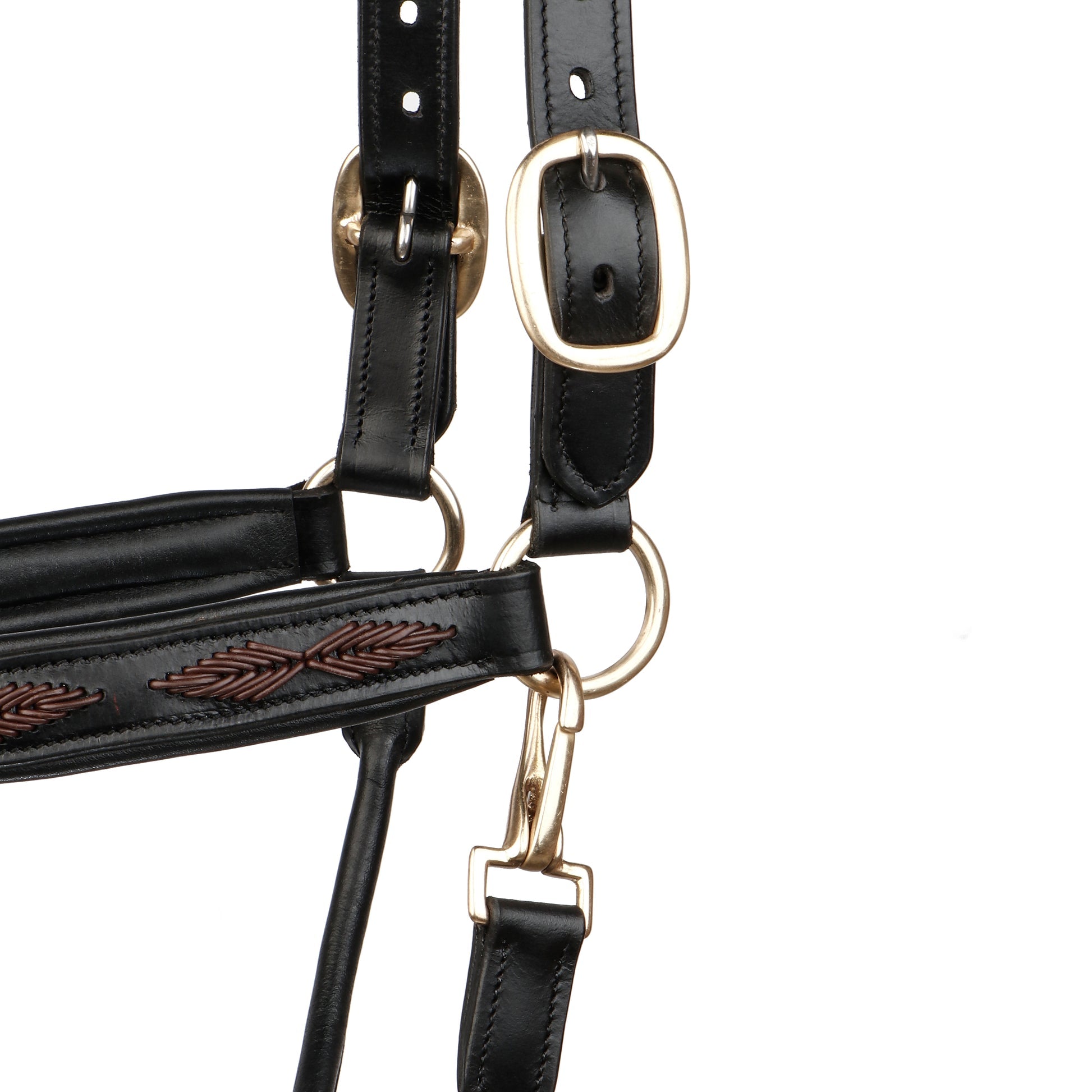 Premium Genuine Leather Braided Horse Halter – Padded Adjustable Headcollar with Solid Brass Hardware