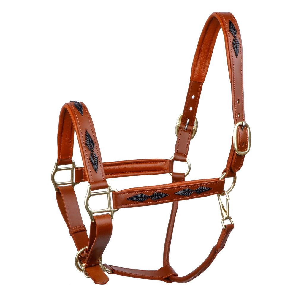 Premium Genuine Leather Braided Horse Halter – Padded Adjustable Headcollar with Solid Brass Hardware