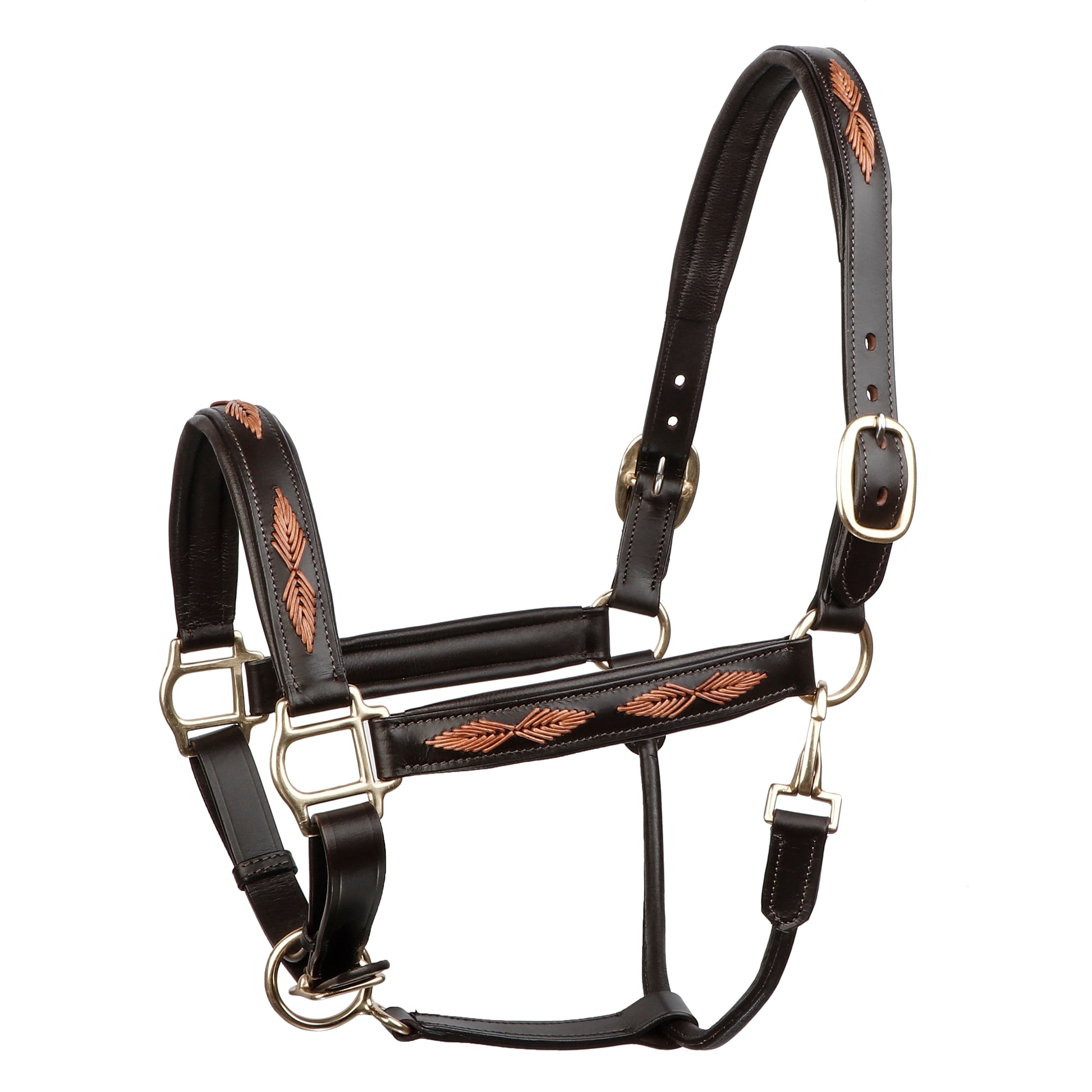 Premium Genuine Leather Braided Horse Halter – Padded Adjustable Headcollar with Solid Brass Hardware