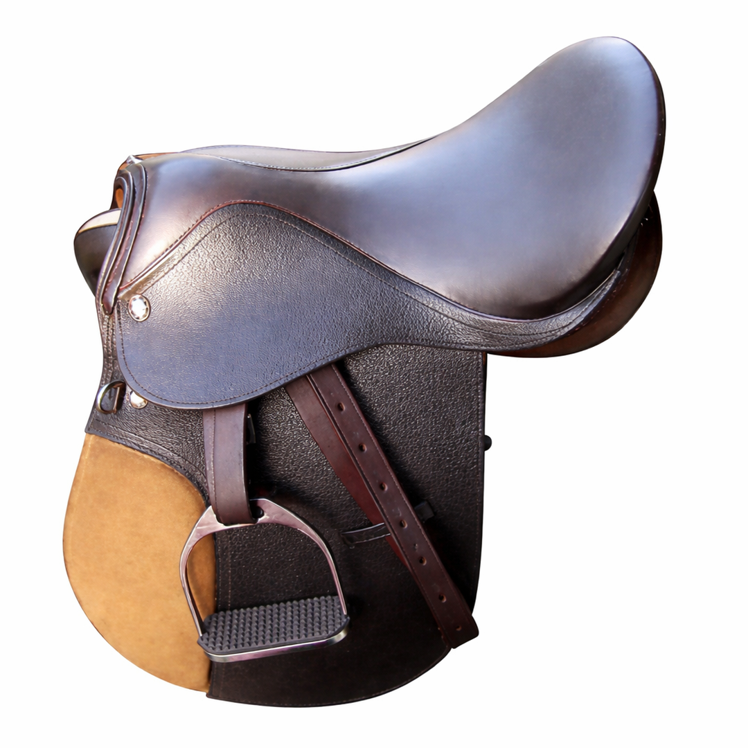 Premium Grain Leather English Training Saddle – Suede Grip Panels for Schooling & Flatwork