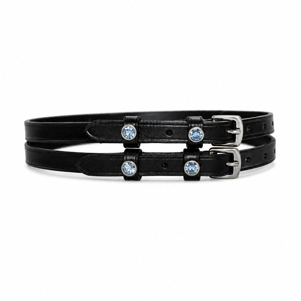 Blue Crystal English Genuine Leather Spur Straps – 18 & 20 Inch, 1 Pair