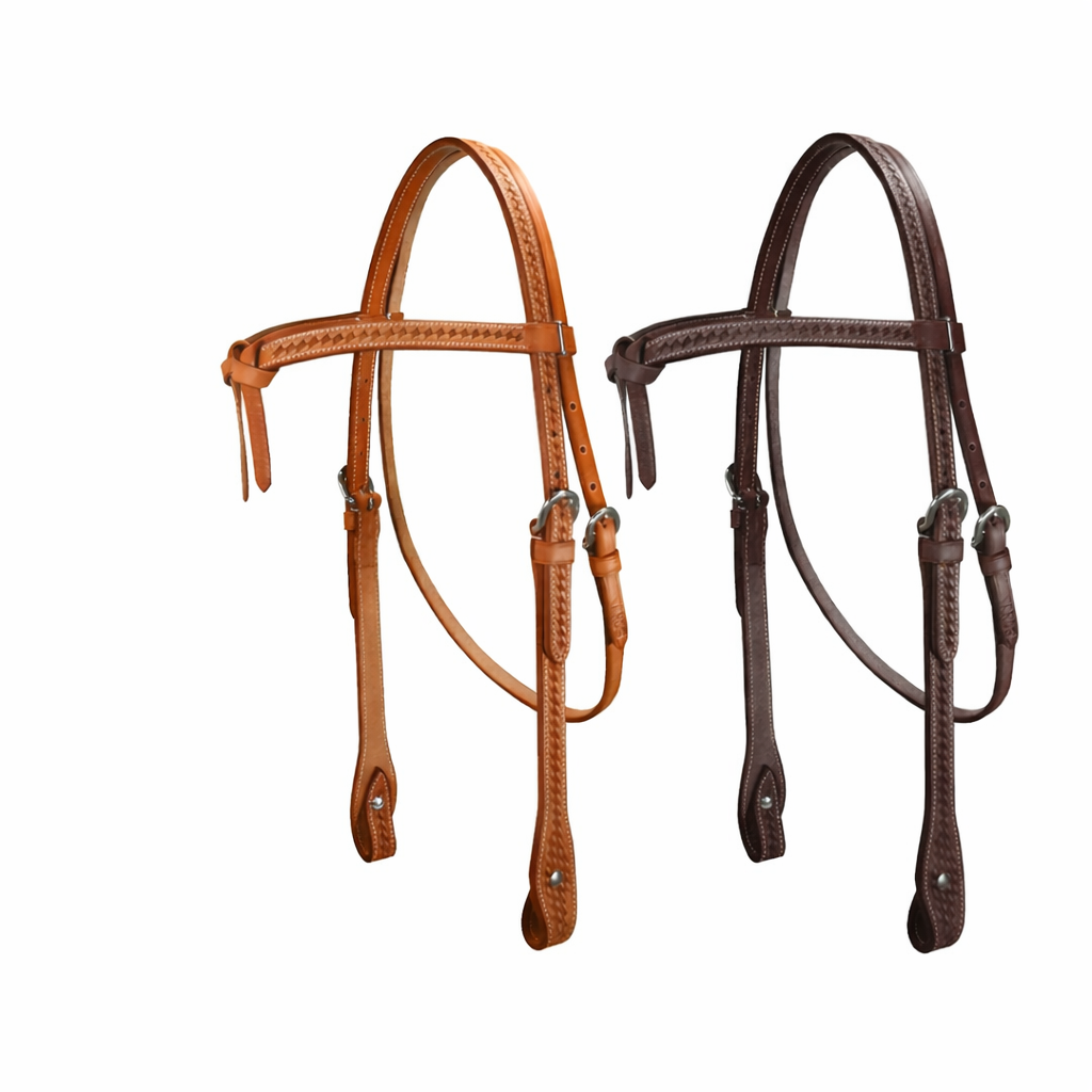 Basket Weave Western Headstall & Breast Collar – Handcrafted Leather Horse Tack Set