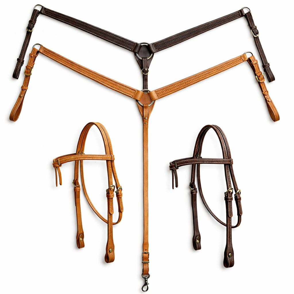 Basket Weave Western Headstall & Breast Collar – Handcrafted Leather Horse Tack Set