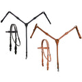Western Leather Headstall & Breast Collar Set – Pink Crystal Inlay with Silver Accents