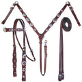 Western Leather Tack Set – Headstall, Breast Collar & Reins with Engraved Silver Star Details