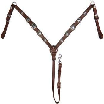 Western Leather Tack Set – Headstall, Breast Collar & Reins with Engraved Silver Star Details