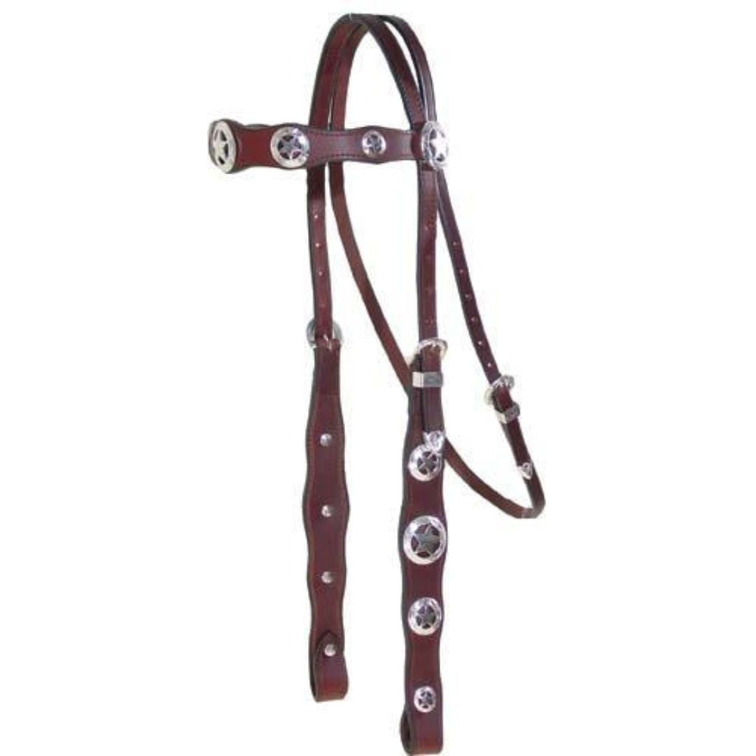 Western Leather Tack Set – Headstall, Breast Collar & Reins with Engraved Silver Star Details