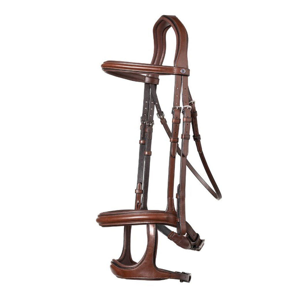 Paris Elite Double Noseband Bridle – Anatomical Buffalo Leather English Bridle with Comfort Crown & Matching Reins