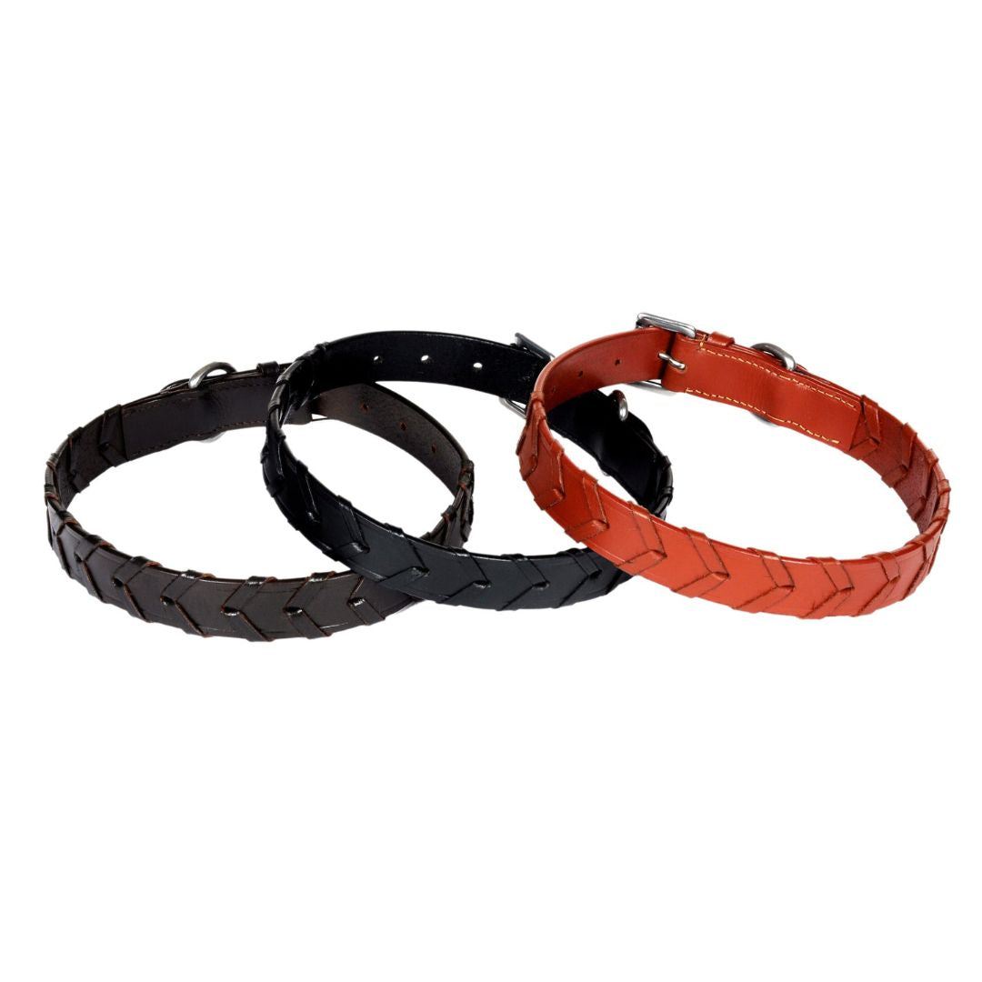 Braided Genuine Leather Dog Collar – Handcrafted Adjustable Collar with Heavy-Duty Stainless Steel Hardware