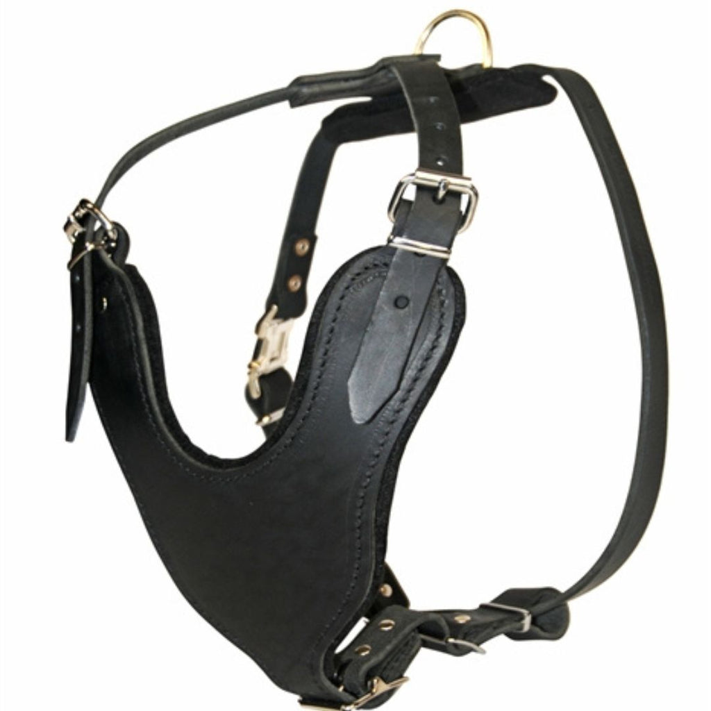 Classic Full-Grain Leather Dog Harness – Adjustable Heavy-Duty Harness with Padded Chest