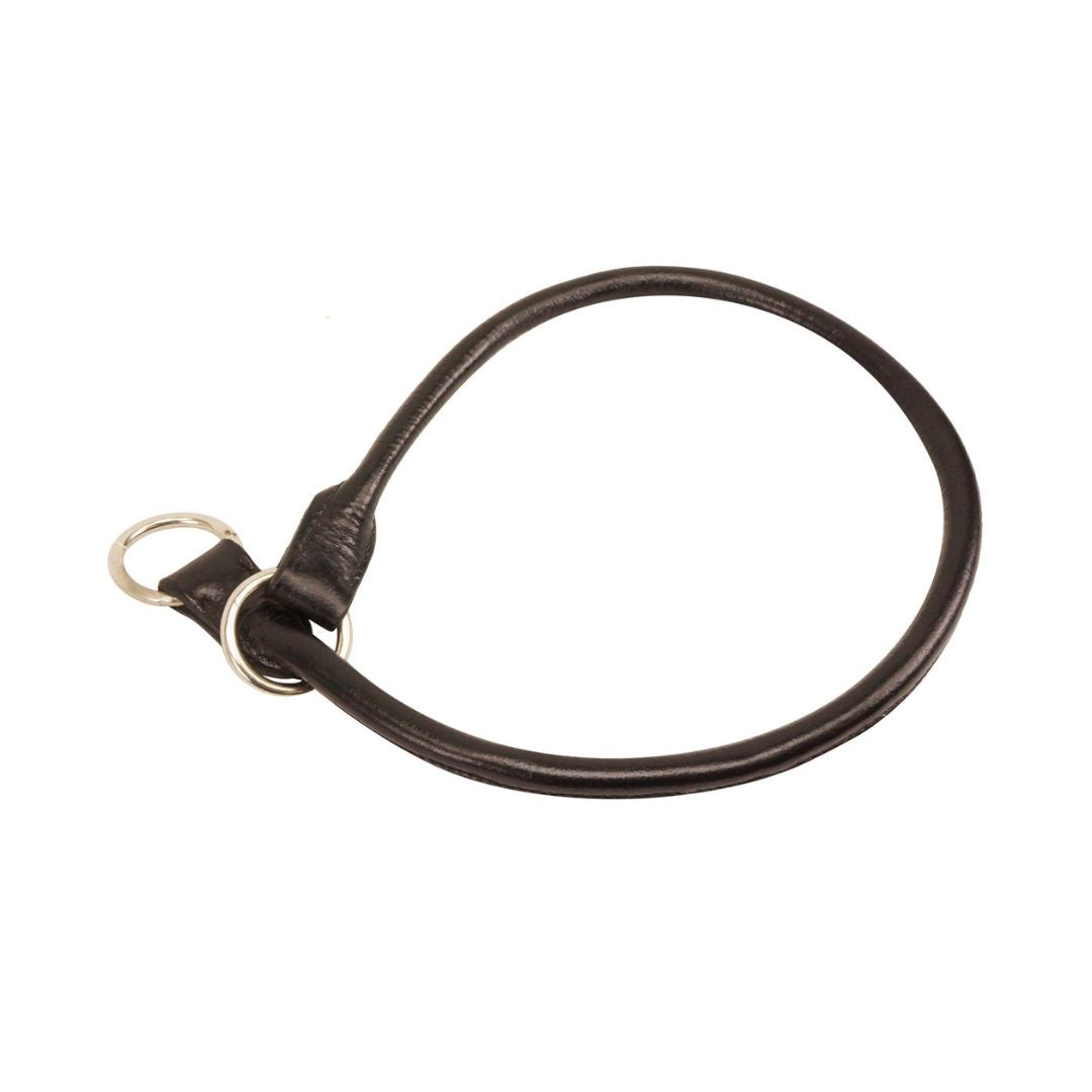 Rolled Genuine Leather Choke Dog Collar – Handcrafted Genuine Leather Slip Collar with Stainless Steel Rings